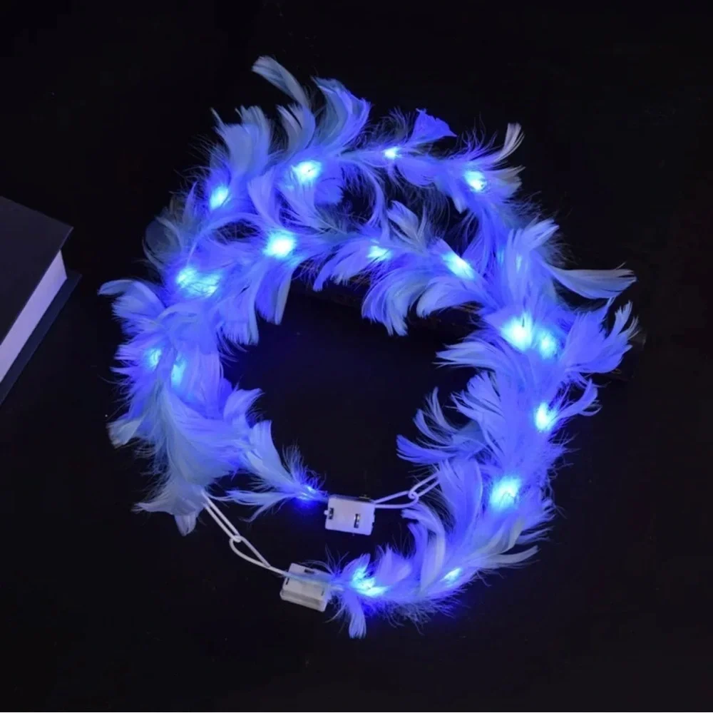 LED Goddess Headband - Light Up Mardi Gras Feather Headpiece, NYE Accessories